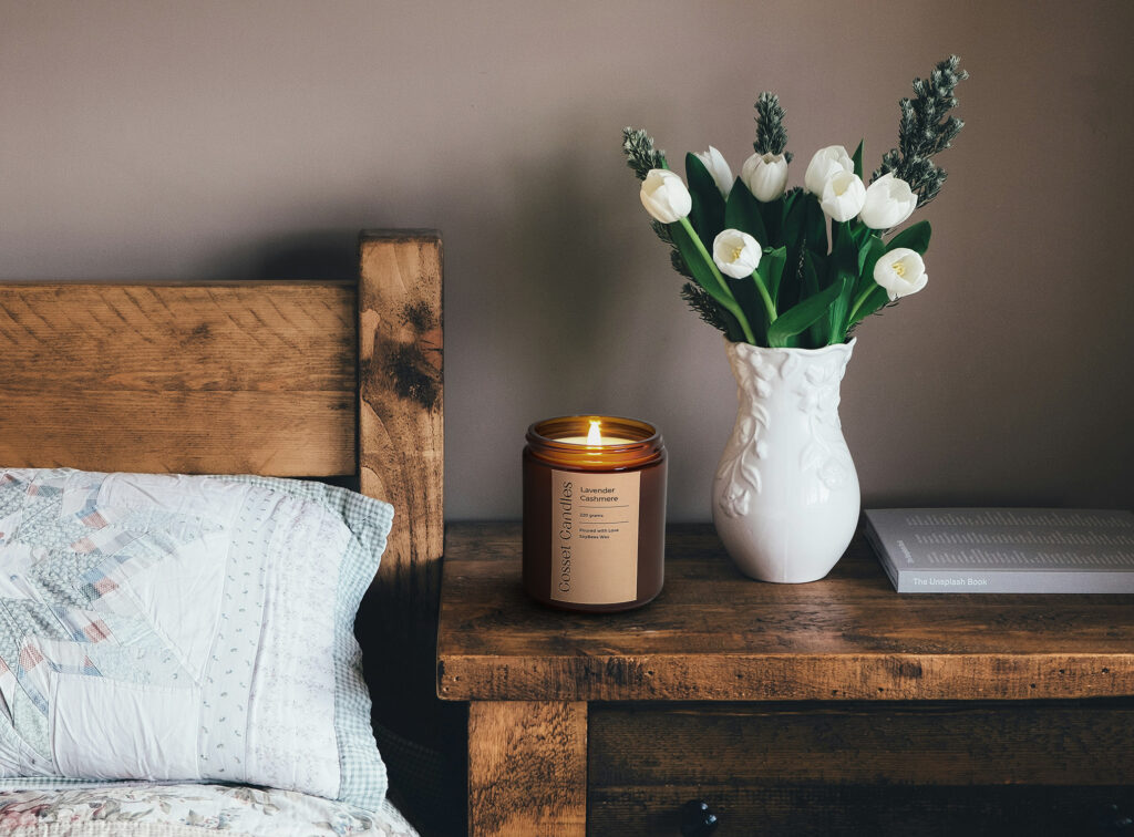 candle on side table